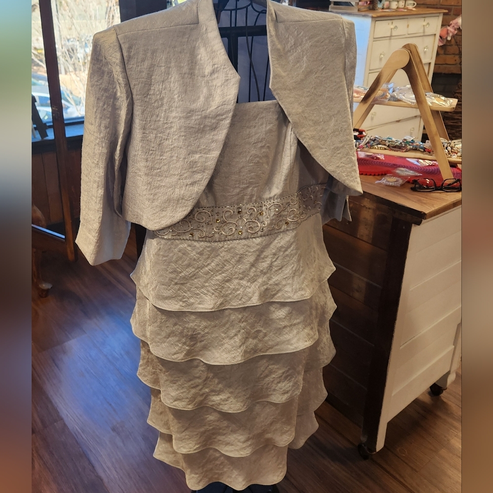 R&M Richards Silver Midi Dress with Jacket